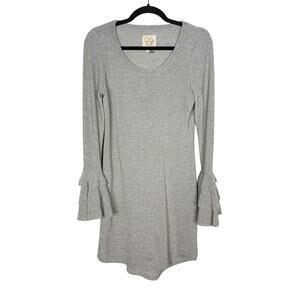 Chaser Small S Heather Gray Bell Sleeve Scoop Neck Dress Soft Knit Long Sleeve